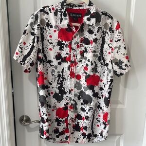Red Ape  Men's White Short-Sleeve Splatter Button-Down Shirt - Red/Black/Gray